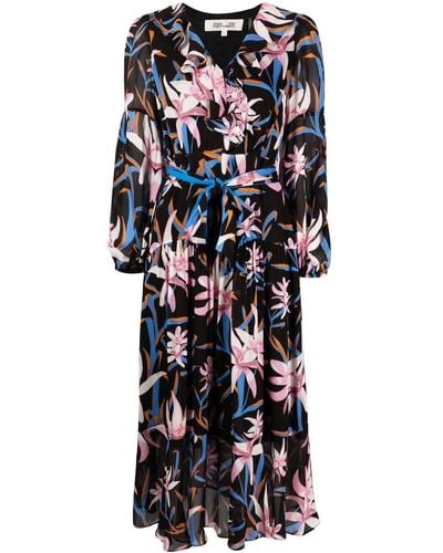 Diane von Furstenberg Midi-jurk Met Bloemenprint - Zwart