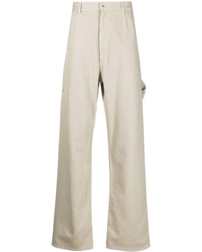 Moncler Logo-embroidered Cotton Trousers - Natural