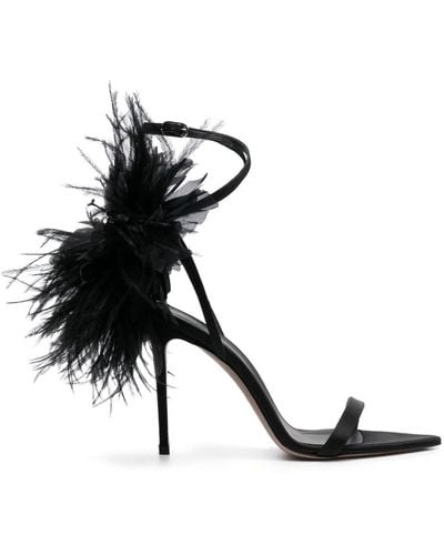 Le Silla Rose 110mm Feather-detailing Sandals - Black