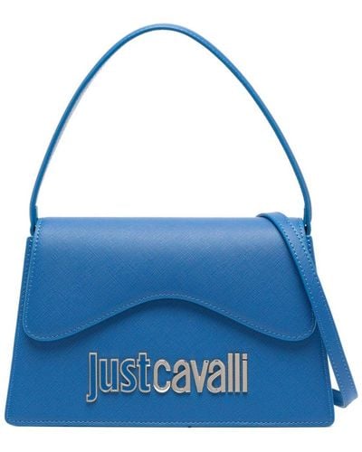 Just Cavalli Logo-lettering Saffiano-leather Tote Bag - Blue