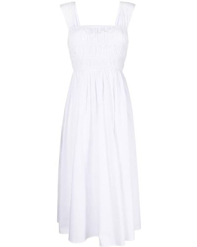 STAUD Ida Smocked Midi Dress - White