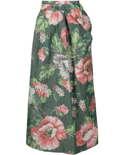 Erdem Belted Floral Skirt - Green
