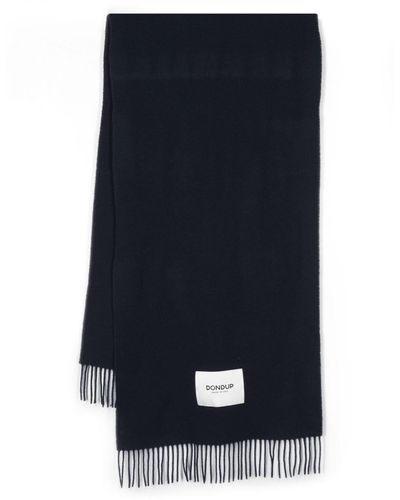 Dondup Logo-patch Fringed Wool Scarf - Blue