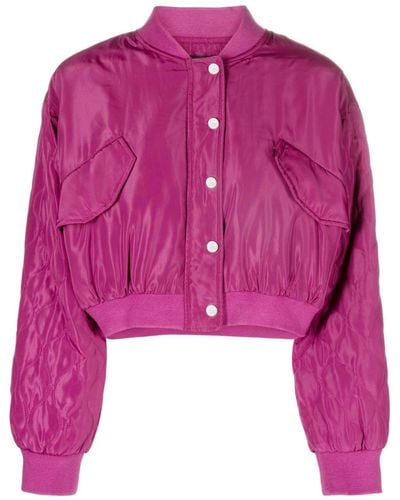 Maje Quilted Cropped Bomber Jacket - Pink