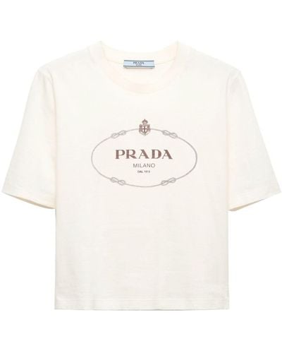 Prada T-shirt crop à logo imprimé - Blanc