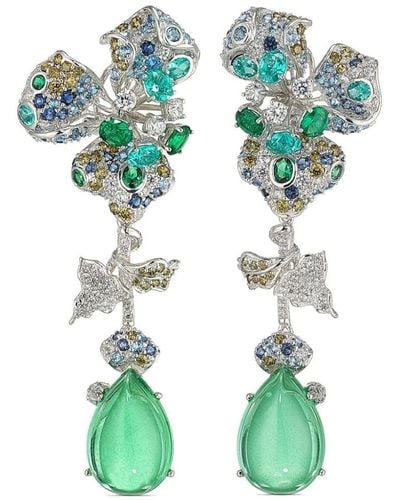 Anabela Chan 18kt White Gold Orchid Multi-stone Earrings - Green