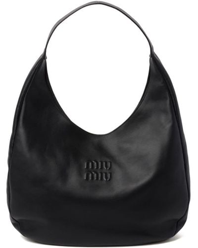 Miu Miu Logo-debossed Leather Tote Bag - Black
