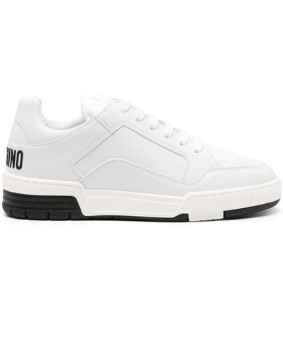 Moschino Logo-embroidered Leather Sneakers - White