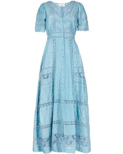 LoveShackFancy Kylen Floral-embroidered Maxi Dress - Blue
