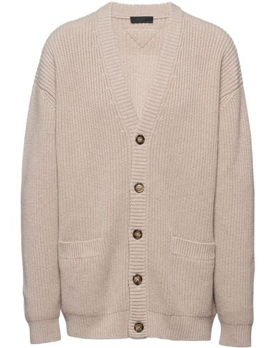Prada Oversized Ribbed-knit Cashmere Cardigan - Natural