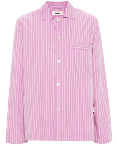 Tekla Striped Cotton Pyjama Top - Pink