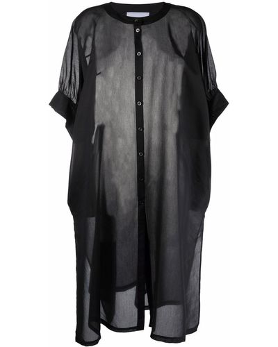 Erika Cavallini Semi Couture ロングライン シアーシャツ - ブラック