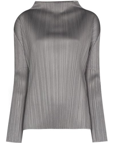 Pleats Please Issey Miyake Cowl-neck Top - Gray