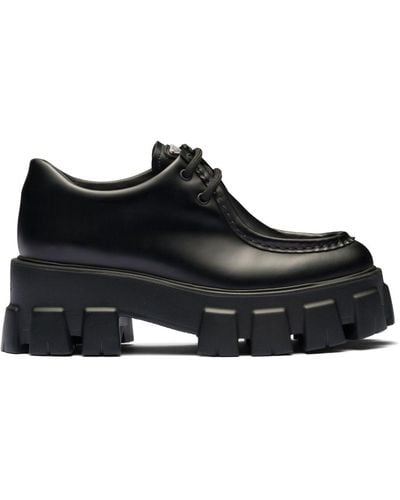 Prada Leather Monolith Lace-up Loafers 55 - Black