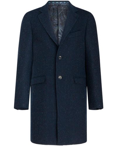 Etro Manteau en laine à revers crantés - Bleu