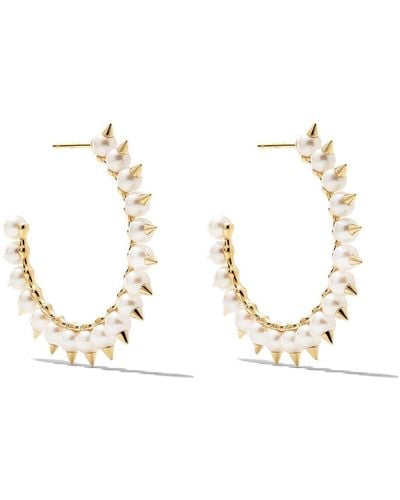 Tasaki 18kt Yellow Gold Collection Line Danger Tribe Akoya Pearl Large Hoop Earrings - Metallic