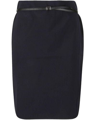 16Arlington Delta Midi Skirt With Leather Belt - Blue