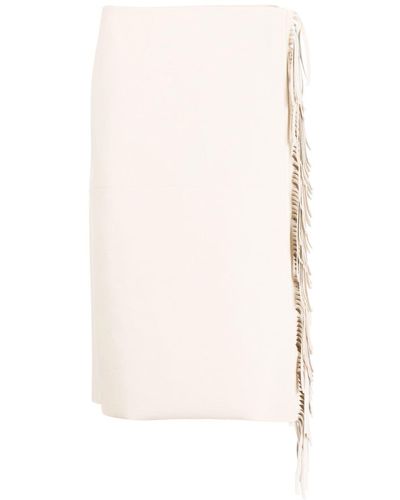 Stella McCartney Falda cruzada con detalles de flecos - Blanco