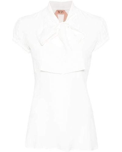 N°21 Crepe Puff-sleeved Blouse - White