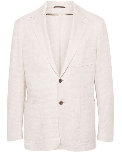 Canali Mélange-effect Single-breasted Blazer - Natural