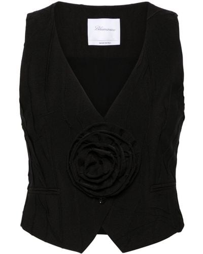 Blumarine Floral-appliqué Pleated Waistcoat - Black