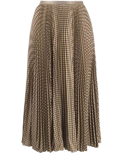 Polo Ralph Lauren Houndstooth Print Pleated Midi Skirt - Brown