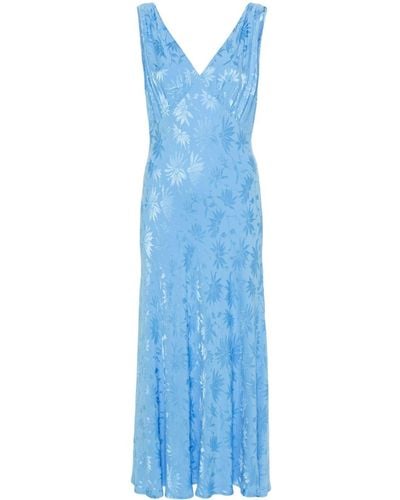 RIXO London Sandrine V-Neck Midi Dress - Azul