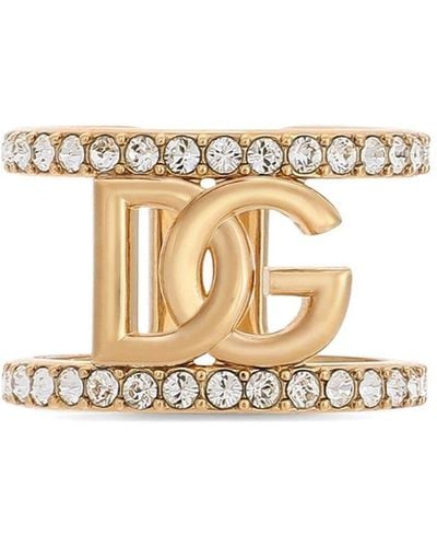 Dolce & Gabbana Offener Ring Mit Dg-Logo Und Strass - Weiß