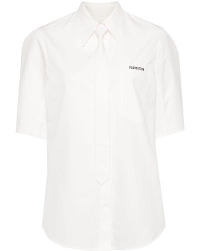 Pushbutton Tie-embellished Shirt - White