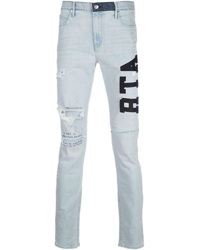 RTA High Rise Skinny Fit Logo Embroidered Jeans - Blue