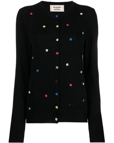 ALESSANDRO ENRIQUEZ Button-embellished Wool-blend Cardigan - Black