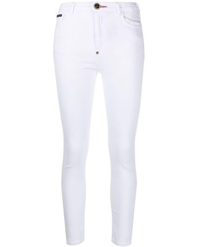 Philipp Plein Embroidered Skull Skinny Jeans - White