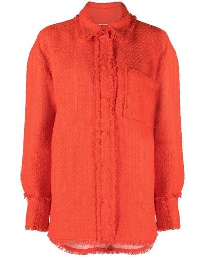 MSGM Surchemise en tweed à franges - Rouge