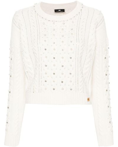 Elisabetta Franchi Pearl-embellishment Wool Sweater - White
