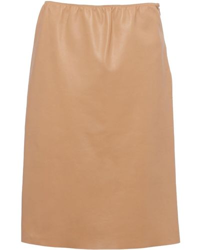 Prada Triangle-logo Leather Skirt - Natural