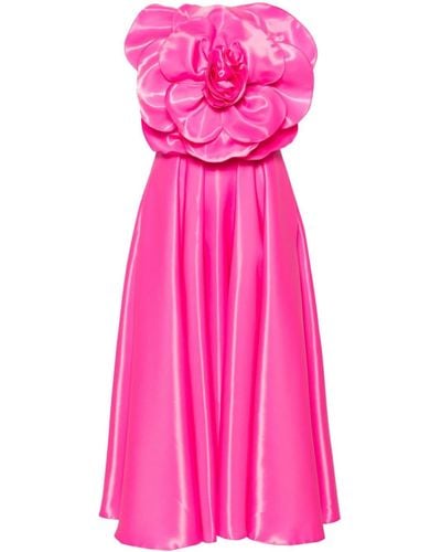 Nissa Floral-appliqué Taffeta Midi Dress - Pink