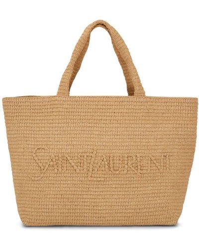 Saint Laurent Logo-embroidered Raffia Tote Bag - Natural
