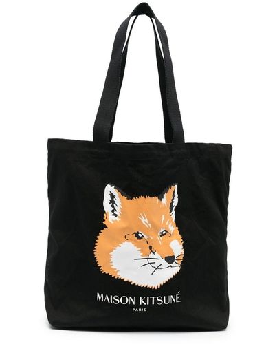 Maison Kitsuné プリント ハンドバッグ - ブラック
