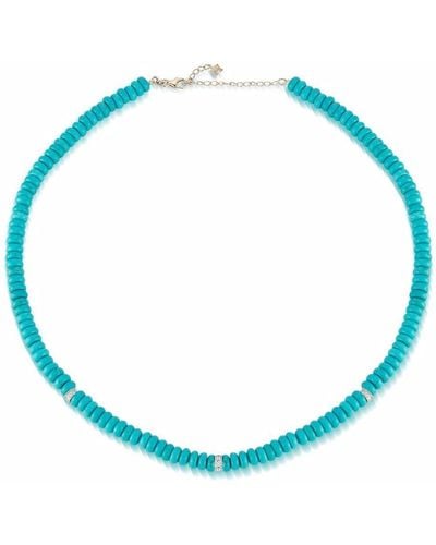 Mateo 14kt Yellow Gold Turquoise Roundel And Diamond Station Necklace - Metallic