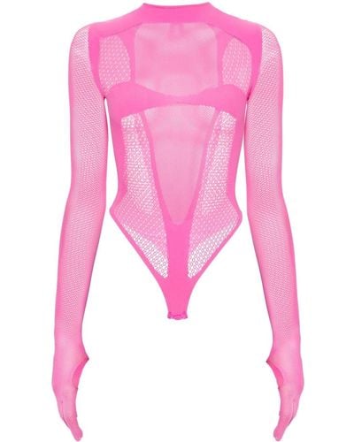 Gcds Mesh-panneling Jersey Bodysuit - Pink