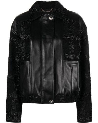Versace グリッターディテール ボンバージャケット - ブラック