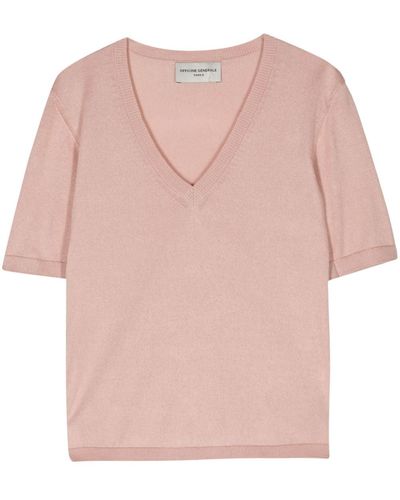 Officine Generale V-neck Fine-jersey T-shirt - Pink