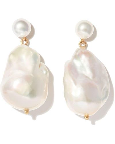 Mateo 14kt Yellow Gold Pearl Drop Earring - White