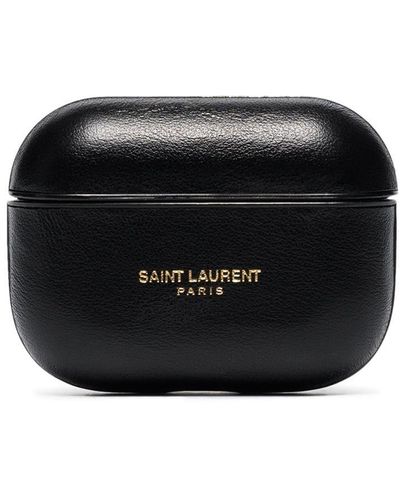 Saint Laurent Branded Leather Airpod Case - Black