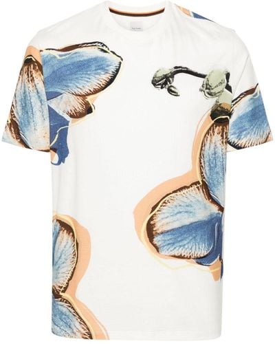 Paul Smith T-Shirt mit Orchideen-Print - Blau