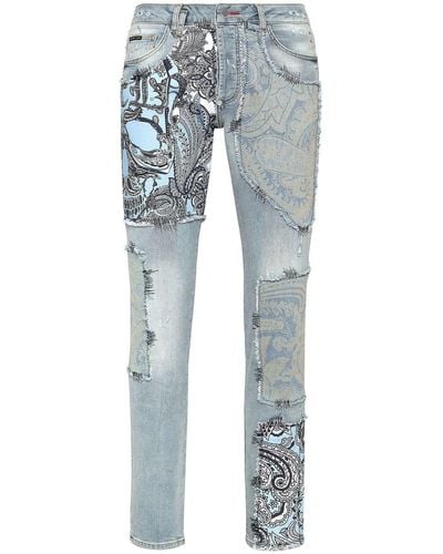 Philipp Plein Paisley-print Straight-let Jeans - Blue