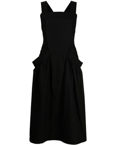 Low Classic Apron Cotton Midi Dress - Black