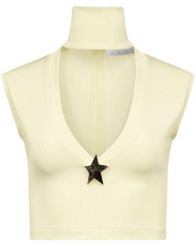 Area Star Stud-detail Sleeveless Knitted Top - Natural