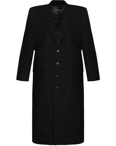 Balenciaga Padded-shoulder Wool Coat - Black