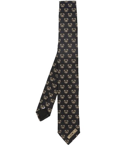 Moschino Teddy Bear-embroidered Silk Tie - Black